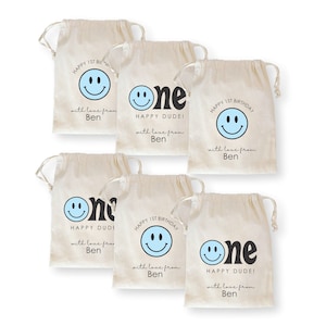 Smile Party Favors, Custom One Happy Dude Favor Bags, Personalized Smiley Face Theme, Boy Party Decorations, Cool Kid Party, Teen Birthday