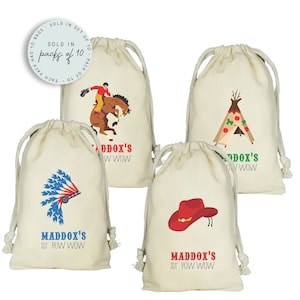 Cowboy and Indian Favor Bags, Native American Teepee, Cowboy Favors, Native Headdress, Cowboy Hat, Set of 10 Personalized Favor Bags image 1