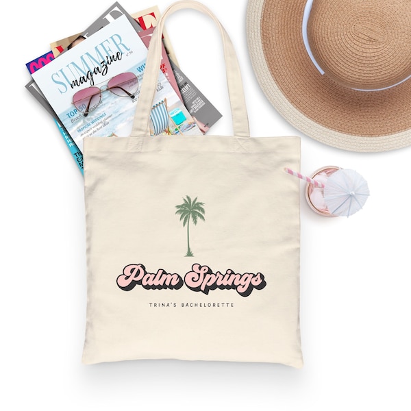 Palm Springs Beach Tote, Bachelorette Gift, Palmtree Tote Bag, Bachelorette Weekend Tote Bag, Destination Bachelorette Gift, Bridesmaid Gift