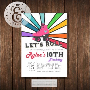 ROLLER SKATE -  Printable Party Invitations - I design - You print - Rollerskate - 80's - Retro - matching favor bags available