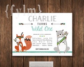 WILD ONE Tribal Party Animal Printable Invitations - I design - You Print - Pow Wow - Tribal - Native American - Feather - Arrow