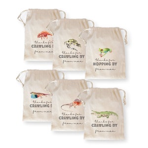 Reptile Party Favor Bags, Personalized Reptile Favor Bags, Snakes, Frogs, Lizards, Aligator, Turtle, Reptiles Party Theme Favor Bags