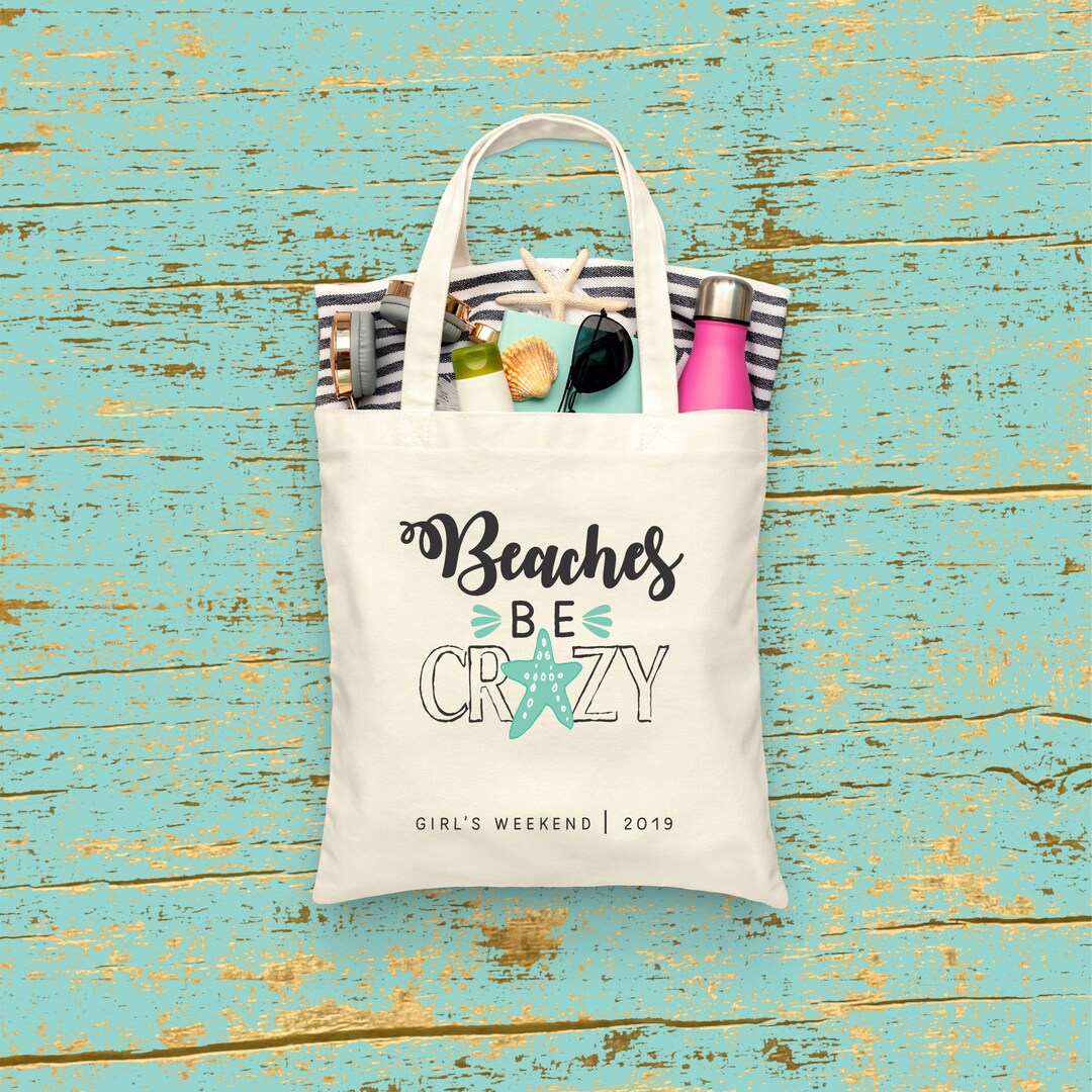 BEACHES Be CRAZY TOTE Bag 15x16 Inch Natural Color Cotton Tote Girls ...
