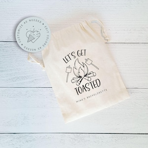 Camping Favor Bags, Glamping Favors, Camping Personalized Favor Bags, Personalized Let&#39;s Get Toasted, Smores Favors, Campfire Favor Bags