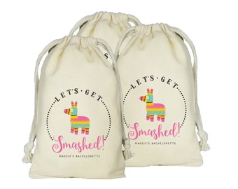 Let's Get Smashed Party Favor Bags, Custom Bachelorette Pinata Favor Bags, Set of 10 Personalized Favor Bags, Destination Bachelorette Party