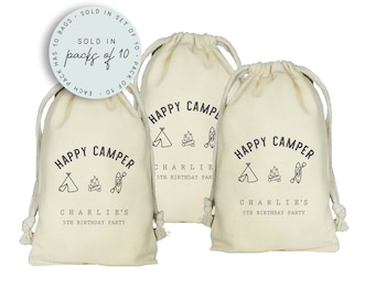 Happy Camper Party Favor Bags, Custom Camping Favors, Set of 10 Camping Bags, Outdoor, Camp Party, Smores, Mountains, Wild and Free Party