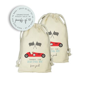 Race Car Two Fast Thank You Favor Bags, Set of 10 Custom Bags, Two Fast Two Curious Party Favors, Racing Party Theme, Checkered Flags