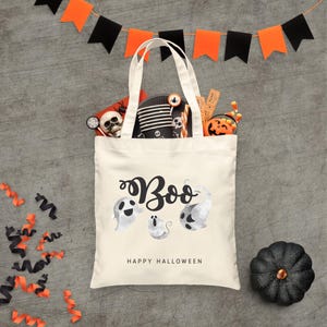 BOO HALLOWEEN - TOTE Bag - Trick or Treat Bag - Candy bag - 15x16 inch Natural color cotton tote - custom designs available