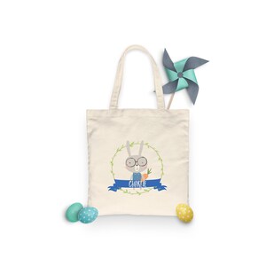 CUTE Easter Bunny BOY - TOTE Bag - 15x16 inch Natural color cotton tote - Easter Holiday Gift Bag - Egg Hunt Bag - personalized