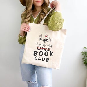 Book Club Tote, Wine Lover Gift Bag, Bookish Tote, Custom Reading Club Tote, Personalized Booktovert Gift, Booktok Tote, Wine and Book Club image 2