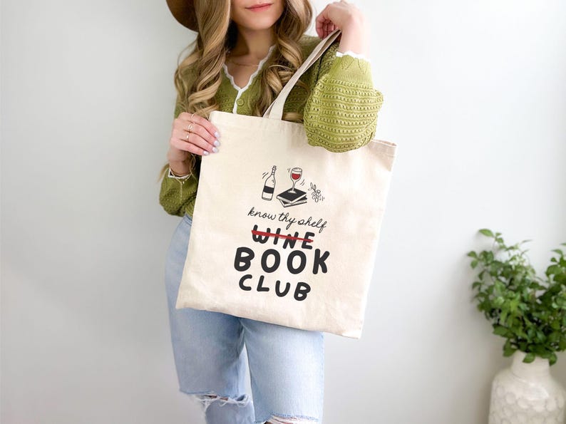 Book Club Tote, Wine Lover Gift Bag, Bookish Tote, Custom Reading Club Tote, Personalized Booktovert Gift, Booktok Tote, Wine and Book Club image 2