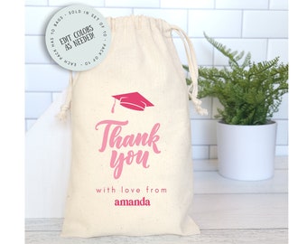 Graduation Custom Thank You Bags, Modern Grad Thank You Gift, Set of 10 Personalized Favor Bags, Class of 2024 Gradution Gift Ideas