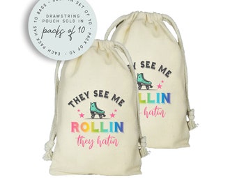 They See Me ROLLIN Favor Bags, Set of 10 Roller Skate Favor Bags, Personalized Skating Party Favor Bags, Retro Skate Party, Roller Derby