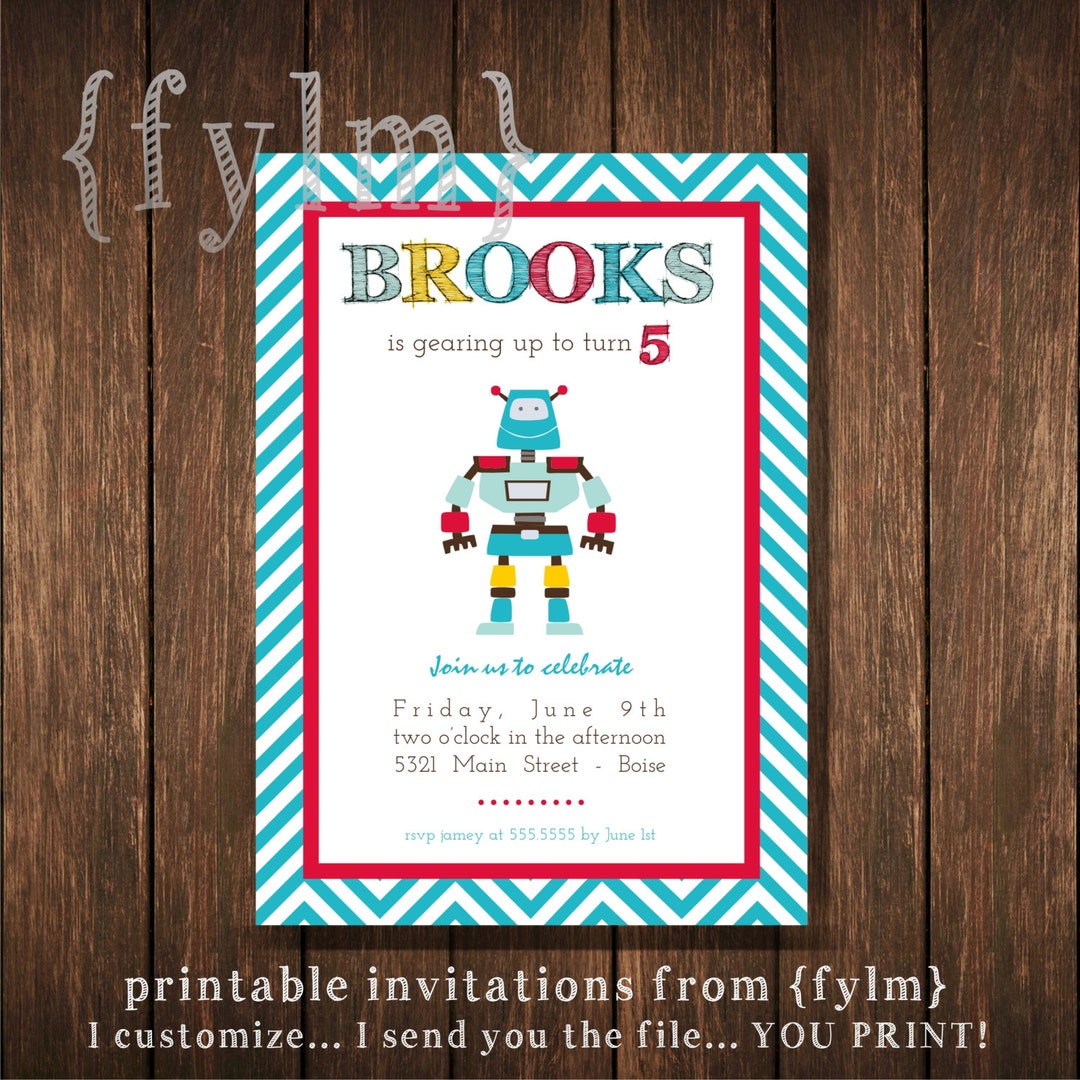 ROBOT Printable Party Invitations I Design YOU PRINT - Etsy