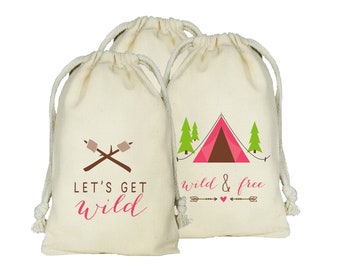 GLAMPING - Personalized Favor Bags - Set of 10 - Birthday - BACHELORETTE - Camping - Smores - TENT - Scouts - party favor bags