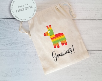 PINATA Party Favor Bags, Personalized Favor Bag Set of 10 Birthday Favor Bags, Fiesta Favors, Pinata Candy Bags, Cinco De Mayo Party Bags