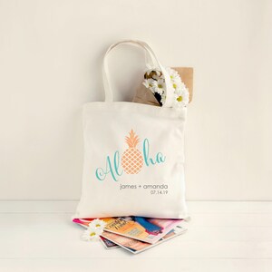 ALOHA TOTE - 15x16 Natural color cotton tote - thank you bag - Personalize - HAWAII - welcome tote - Wedding