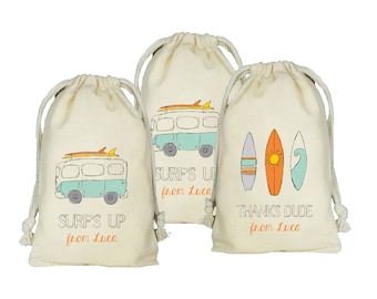 SURF'S UP VAN & Boards - Personalized Favor Bags - Set of 10 - Birthday - Surfing - Beach Party - Surfboard - Van - - party favor bags