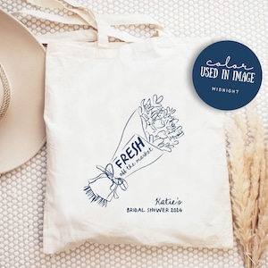 Fresh Off The Market Bachelorette Tote Bags, Farmer&#39;s Market Theme Party Favors, She&#39;s Fresh Off The Market Bridal Shower Theme Tote Bags