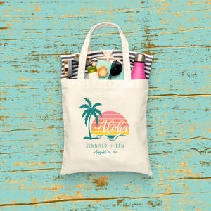Hawaii Destination Wedding Tote, Welcome Bag, Custom Wedding Bags, Aloha Tote, 15x16 Natural color cotton tote, Personalized Wedding Bag