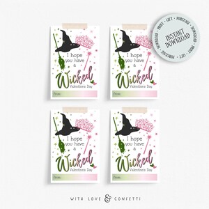 WICKED Valentijnsdagkaarten, Wicked Valentine digitale download, groen roze Wicked Valentine instant download, klas Wicked Valentines