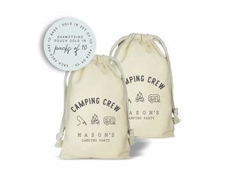 Camping Crew Party Favor Bags, Custom Camping Favors, Set of 10 Camping Bags, Outdoor, Camp Party, Smores, Mountains, Happy Camper Favor Bag