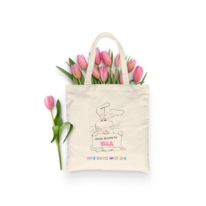 Some BUNNY LOVES You  - TOTE Bag - 15x16 inch Natural color cotton tote - Easter Holiday Gift Bag - Egg Hunt Bag - personalized