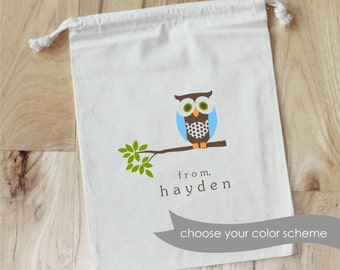 OWL on BRANCH- Personalized Favor Bags - Set of 10 - Birthday - Bridal - Baby Shower - party favor bags