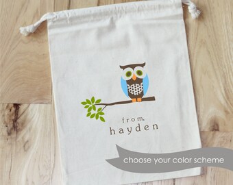 OWL on BRANCH- Personalized Favor Bags - Set of 10 - Birthday - Bridal - Baby Shower - party favor bags