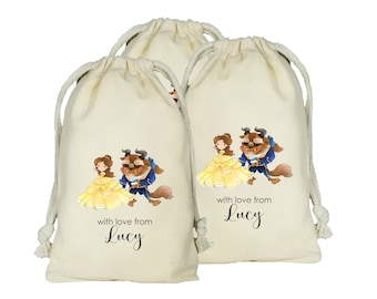 Beauty and the Beast Party Bags, Set of 10 Personalized Favor Bags, Princess Belle party favor bags, Small Princess Party gift bags