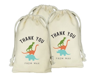 Dinosaur Favor Bags, Custom Dino Bag Treat Bags, Set of 10 Personalized Thank You Dinosaur Bags, T-rex, Dino Party Theme, Dinosaurs Party