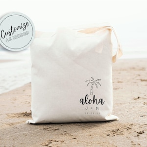 Aloha Wedding Guest Tote Bags, Modern Style Tote Bag, Minimalist Design Bag, Custom Tropical Tote, Destination Wedding Gifts, Palm Tree Tote
