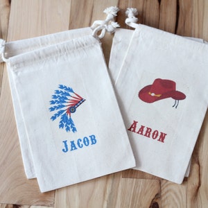 Cowboy and Indian Favor Bags, Native American Teepee, Cowboy Favors, Native Headdress, Cowboy Hat, Set of 10 Personalized Favor Bags image 6