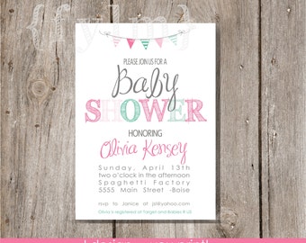 BABY girl shower Invite-  Baby Shower Printable Party Invitations - I design - YOU print