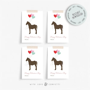 Pferd Valentinstag Karten, Klassenzimmer Valentinstag Karten, Sofortiger Download Pferd Valentinstag Karten, Druck von zu Hause Karte