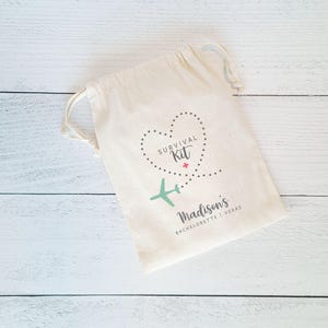 Destination Airplane Survival Kit Favor Bags, Personalized Favor Bags, Bachelorette Party Favors, Destination Wedding Favor Bags, Thank You