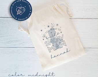 Build A Snowman Favor Bags, Frozen Snow Theme Bags, Frozen Goodie Bag, Winter Birthday Theme, Snowman Party Bags, Wanna Build A Snowman Bag