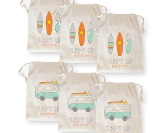 Surf's Up Van & Boards Favor Bags, Personalized Favor Bags, Surf Birthday Party Theme, Surfing, Beach Party Bags, Surf's Up Dude Bags