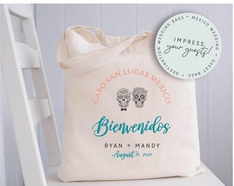 Mexico Wedding Tote BAg, Mexico Wedding Tote, Custom Wedding Favors, Bridal Party Beach Bag, Mexico Beach Tote, Personalized Tote Bags