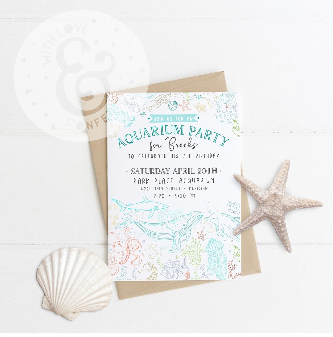 Ocean Party Theme Printable Invite, Aquarium Party Printable Invite, I ...