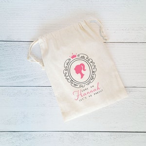 Come On Lets Go Party Personalized Favor Bags, Girl Custom Fashion Doll Bags, Let&#39;s Go Party, Princess, Pink, Dolls, Retro Doll Favors