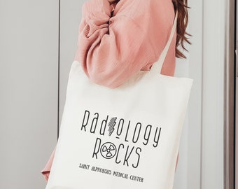 Radiology Rocks Tote Bag, Radiology Week Tote Bag, Radiology Gift, Radiographer Gift, 15 x 16 inch Natural Color Cotton or Canvas Tote