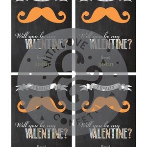MUSTACHE VALENTINE Printable CARDS Personalize With Name of Your Choice ...
