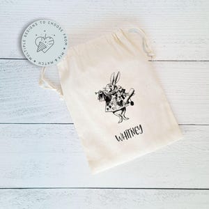 Vintage Alice In Wonderland Personalized Favor Bags, Alice Favor Bags, Cheshire Cat, Queen of Hearts, Mad Hatter, Tea Party Favor Bags