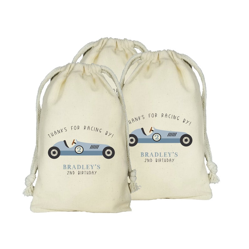 Vintage Race Car Personalized Favor Bags, Set of 10 Custom Bags, Retro Racing Birthday Favors, Racecar Theme Party, Race Car Bags image 1