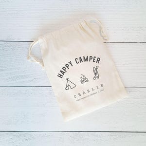 Happy Camper Party Favor Bags, Custom Camping Favors, Personalized Camp Theme Party Bags, Outdoor, Camp Party, Smores, Mountains, Wilderness
