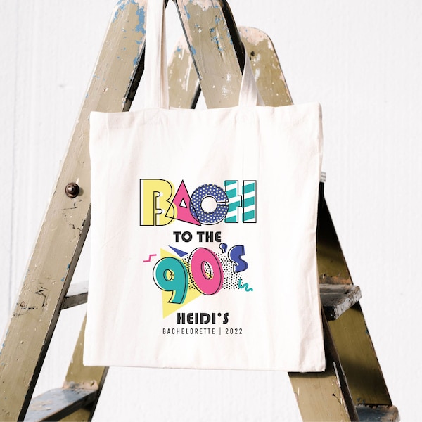 90's Theme Bachelorette Party, 90's Bach Party Tote Bags, 1990's Theme Totes, Custom 1990's TOTE Bag, 15x16 inch Natural Cotton Color Bags