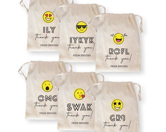 Emoji Party Favors, Smiley Face Personalized Emoji Favor Bags, Emoji Birthday Party, Emoji Decorations, Teen Birthday Theme, OMG, LOL Favors