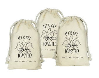 Camping Favor Bags, Glamping Favors, Camping Personalized Favor Bags, Set of 10 Bags, Let's Get Toasted, Smores Favors, Campfire Favor Bags