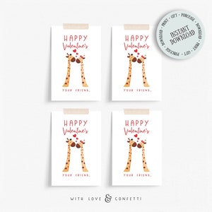 Giraffe Valentinstag Karten, Klassenzimmer Valentinstag Karten, Sofort Download Niedliche Giraffe Valentinstag Karten, Klassenzimmer Valentinstag Karten